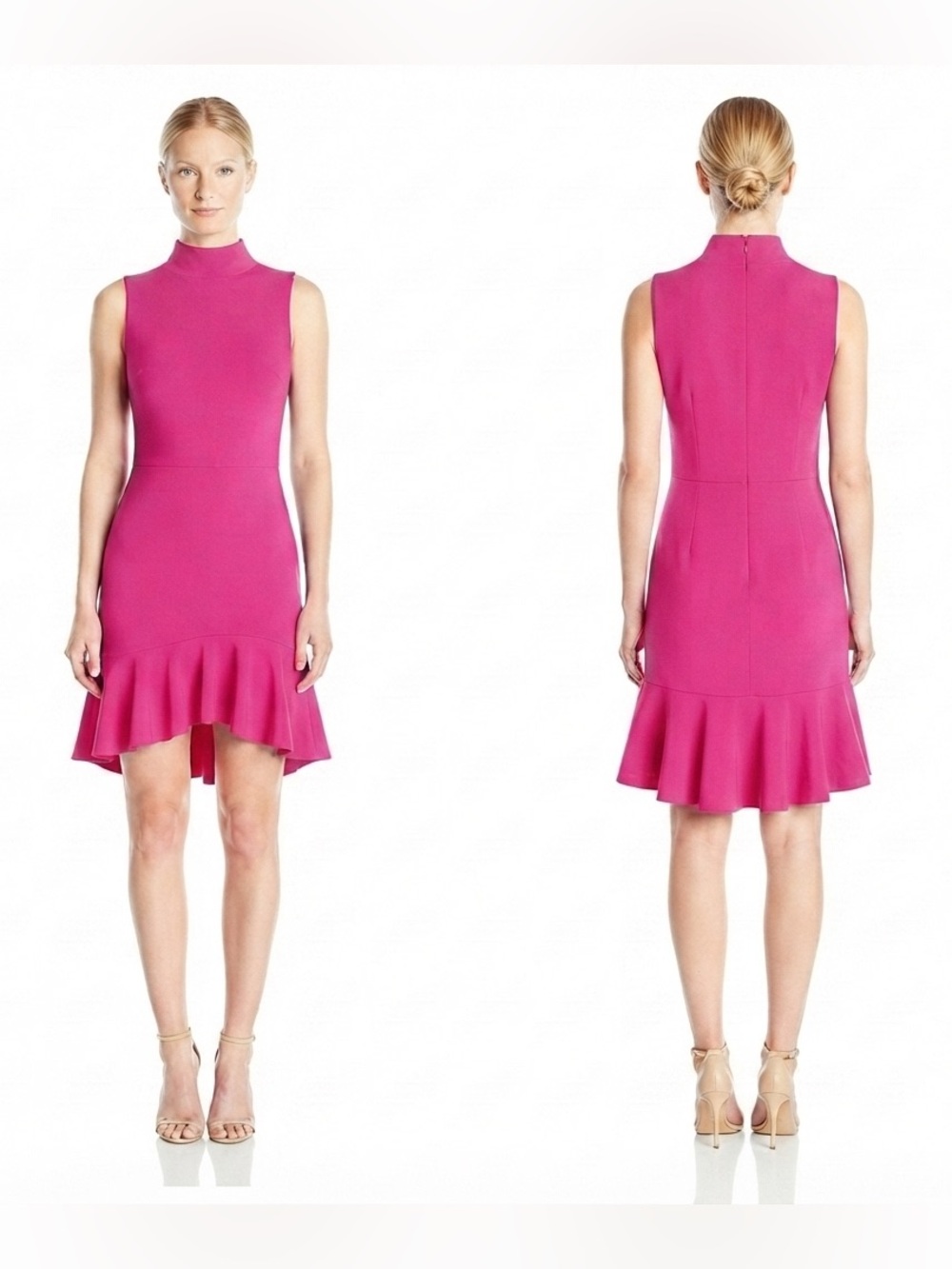 Susana Monaco Hot Pink Cocopaa Mock Neck Ruffle Dress SZ 6 NWT Sample